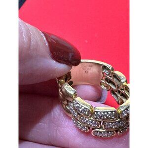 18K Yellow Gold LINK RING  with zirconia Diamonds  SZ -7  10.69 grams